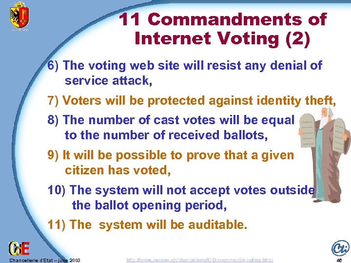 11 Commandments of Internet Voting (2) 6) The voting web site will resist any