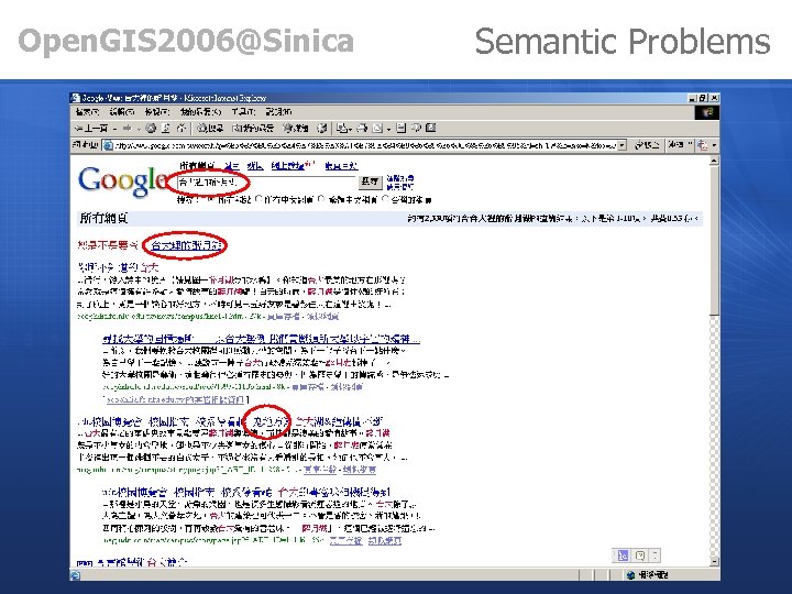 Open. GIS 2006@Sinica Semantic Problems 