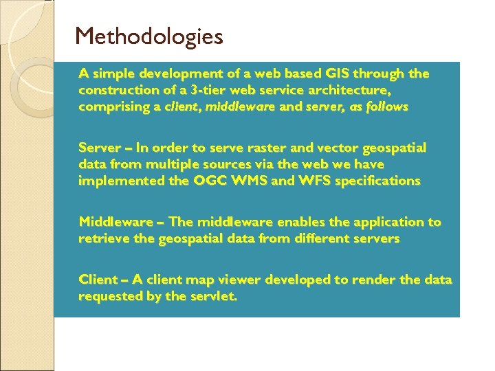 Methodologies A simple development of a web based GIS through the construction of a