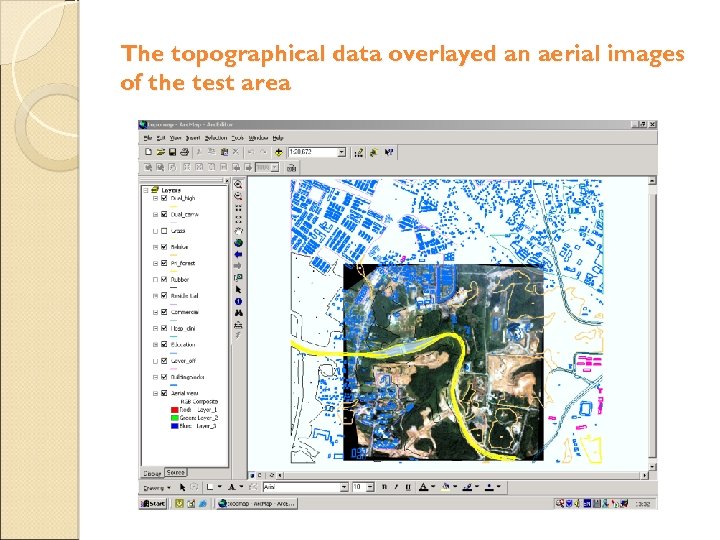 The topographical data overlayed an aerial images of the test area 