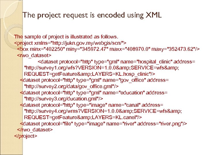 The project request is encoded using XML The sample of project is illustrated as