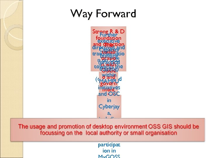 Way Forward Strong R & D Further foundation executive and direction The directives and