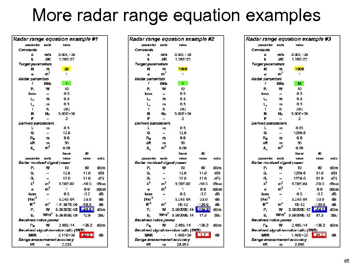 More radar range equation examples 85 