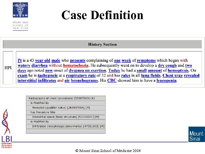 Case Definition © Mount Sinai School of Medicine 2008 