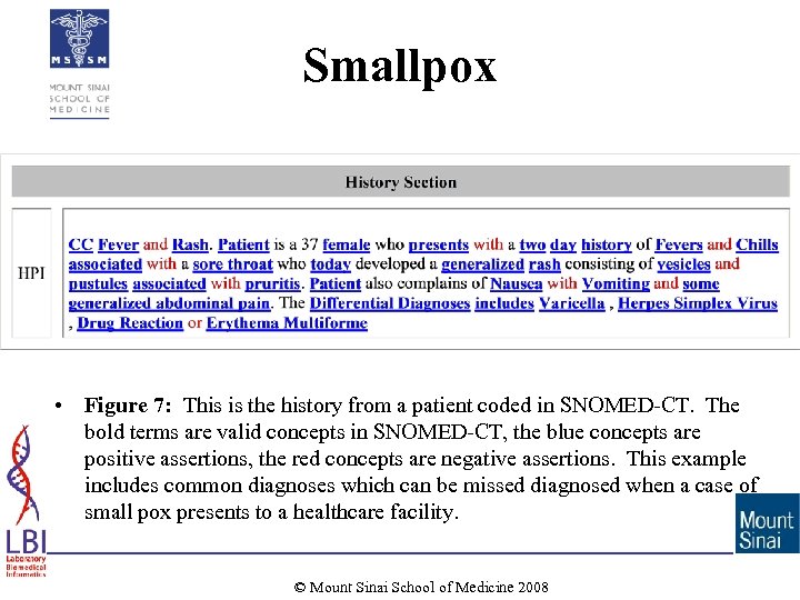 Smallpox • Figure 7: This is the history from a patient coded in SNOMED-CT.