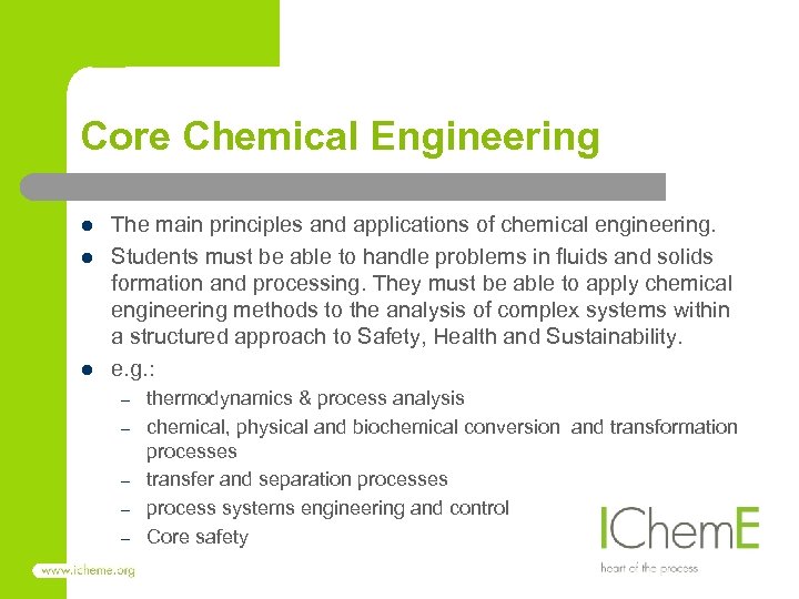 Core Chemical Engineering l l l The main principles and applications of chemical engineering.