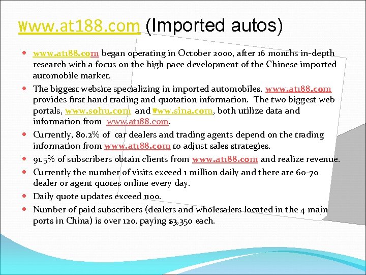 www. at 188. com (Imported autos) www. at 188. com began operating in October