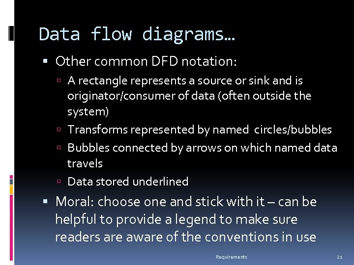 Data flow diagrams… Other common DFD notation: A rectangle represents a source or sink