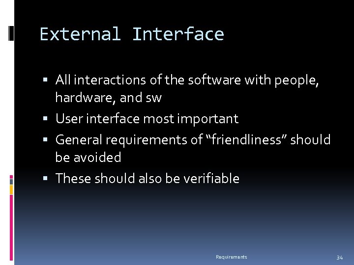 External Interface All interactions of the software with people, hardware, and sw User interface