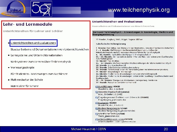 www. teilchenphysik. org Michael Hauschild / CERN 20 