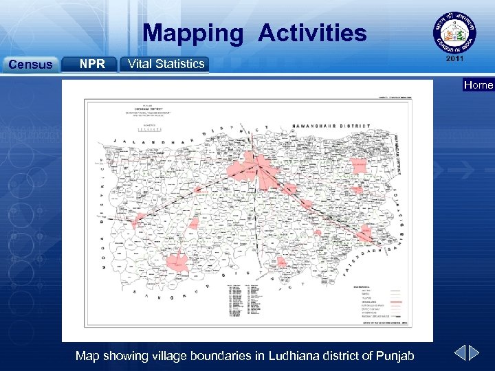 Mapping Activities Census NPR Vital Statistics Home Map showing village boundaries in Ludhiana district