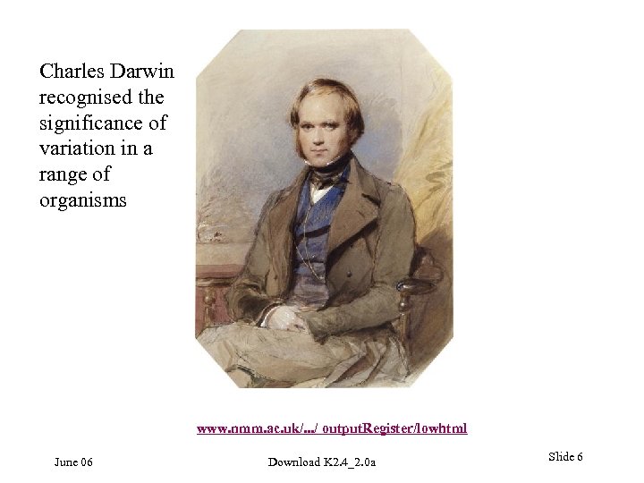 Charles Darwin recognised the significance of variation in a range of organisms www. nmm.