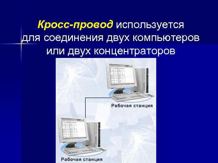 Кросс-провод используется для соединения двух компьютеров или двух концентраторов 