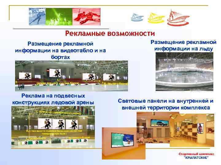 Рекламные возможности Размещение рекламной информации на видеотабло и на бортах Реклама на подвесных конструкциях