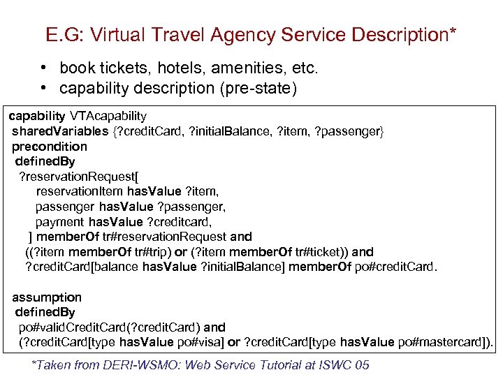 E. G: Virtual Travel Agency Service Description* • book tickets, hotels, amenities, etc. •