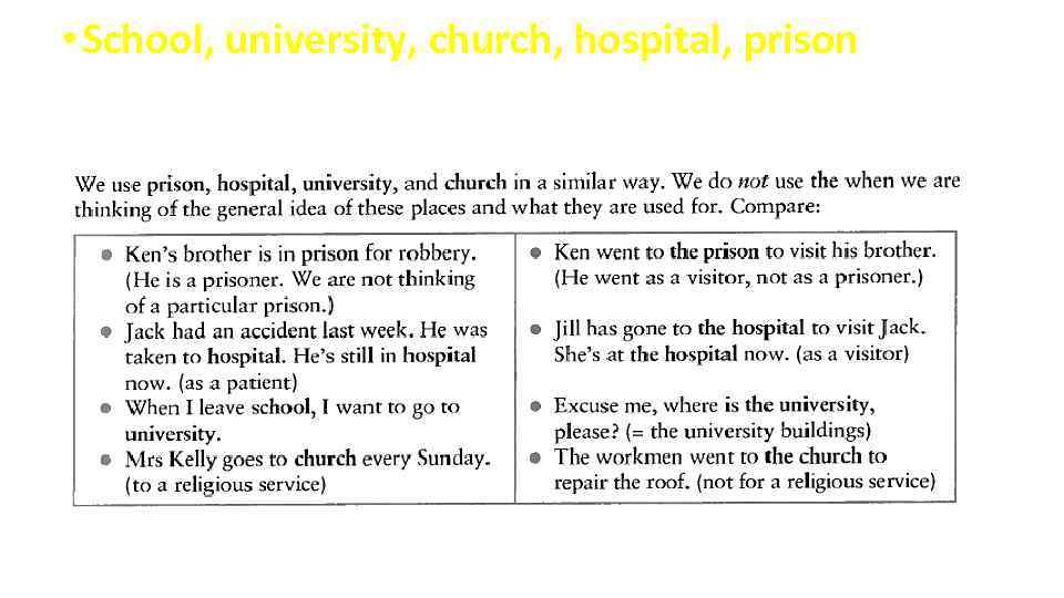  • School, university, church, hospital, prison 