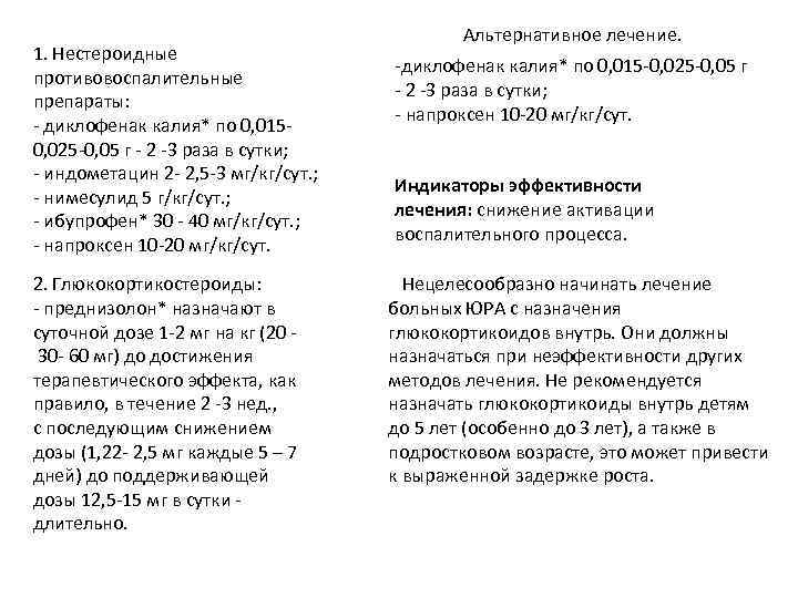 1. Нестероидные противовоспалительные препараты: - диклофенак калия* по 0, 0150, 025 -0, 05 г