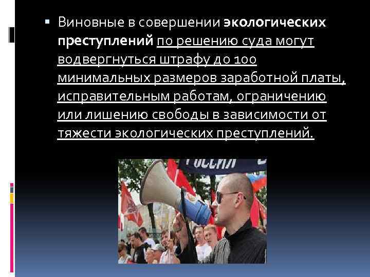  Виновные в совершении экологических преступлений по решению суда могут водвергнуться штрафу до 100