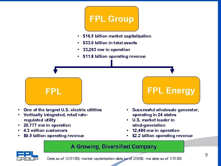 FPL Group • $16. 5 billion market capitalization • $33. 0 billion in total