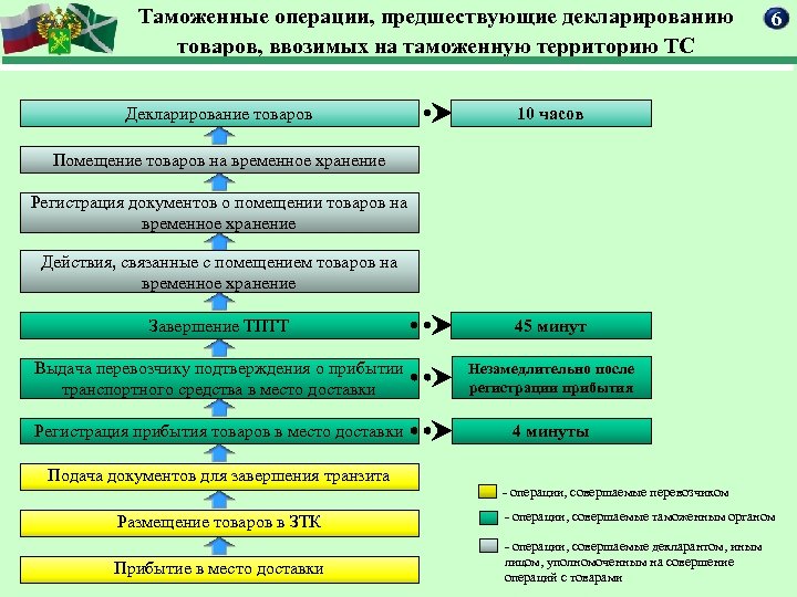 Таможенные операции, предшествующие декларированию товаров, ввозимых на таможенную территорию ТС Декларирование товаров 6 10