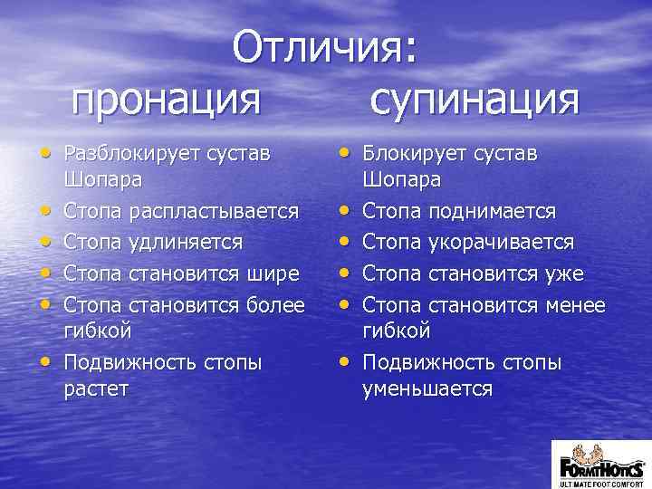 Отличия: пронация супинация • Разблокирует сустав • Блокирует сустав • • • Шопара Стопа