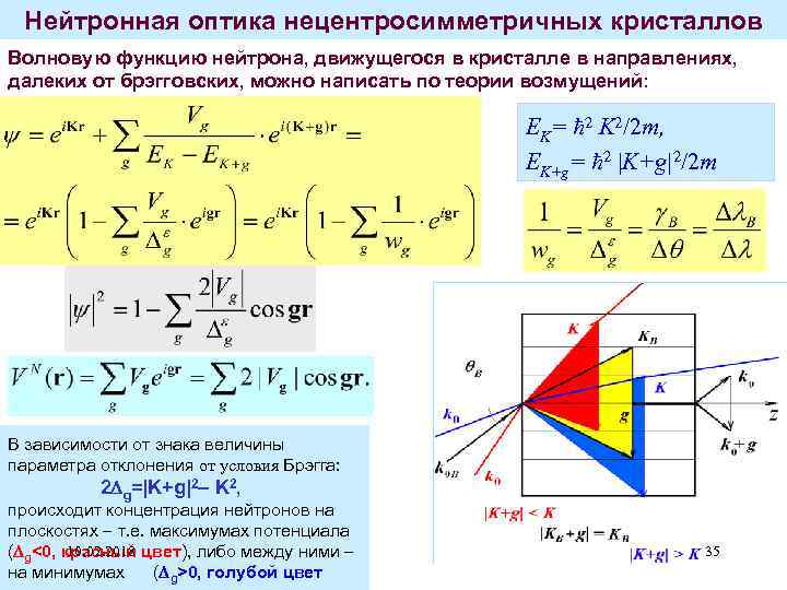 Нейтронная оптика нецентросимметричных кристаллов Волновую функцию нейтрона, движущегося в кристалле в направлениях, далеких от