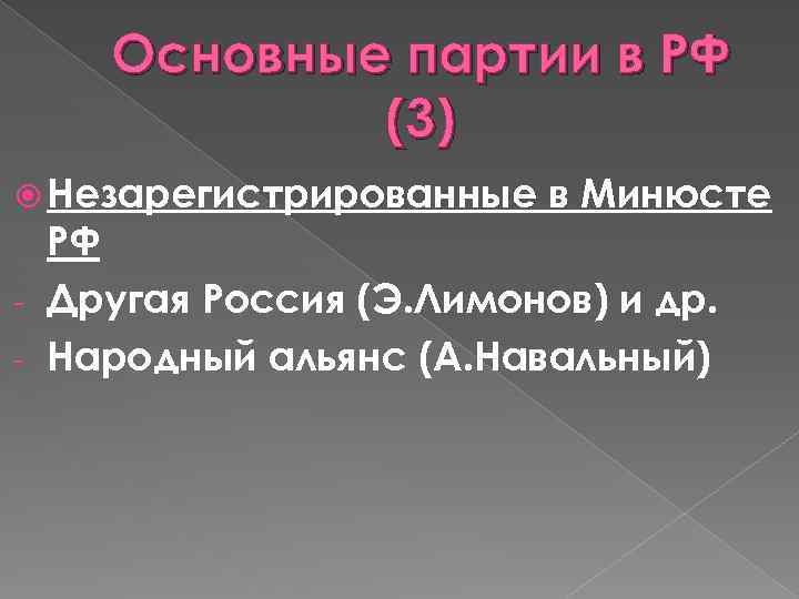 Основные партии в РФ (3) Незарегистрированные в Минюсте РФ - Другая Россия (Э. Лимонов)