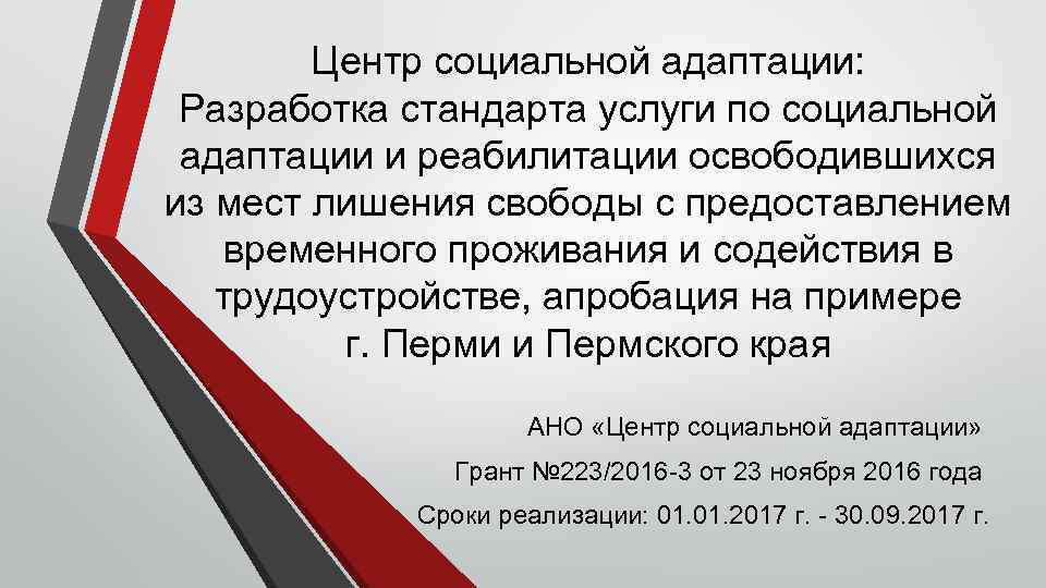 Центр социальной адаптации: Разработка стандарта услуги по социальной адаптации и реабилитации освободившихся из мест