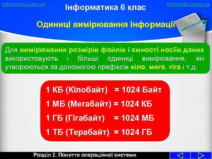 Informatic. sumy. ua Інформатика 6 клас Informatic. sumy. ua Одиниці вимірювання інформації a y.