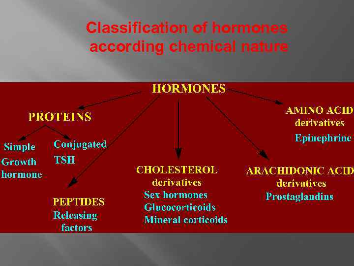 Classification of hormones according chemical nature 