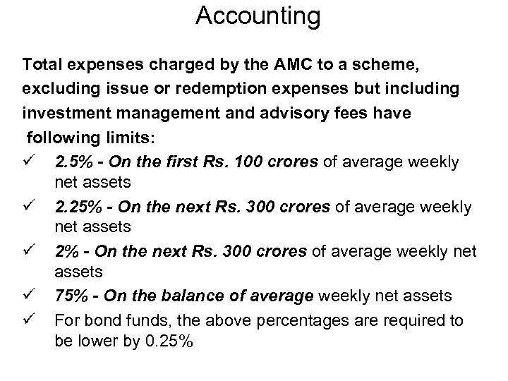 Accounting Total expenses charged by the AMC to a scheme, excluding issue or redemption