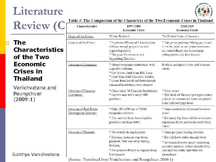 Literature Review (Cont. ) p ABAC The Characteristics of the Two Economic Crises in