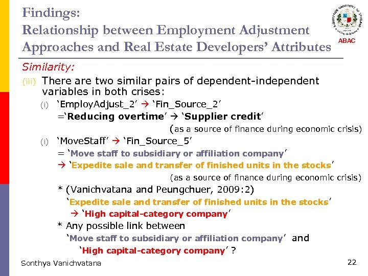 Findings: Relationship between Employment Adjustment Approaches and Real Estate Developers’ Attributes ABAC Similarity: (iii)