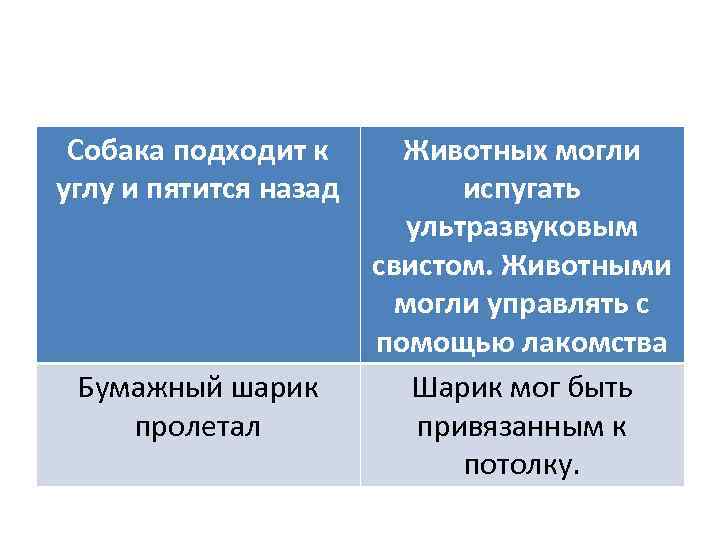 Собака подходит к углу и пятится назад Бумажный шарик пролетал Животных могли испугать ультразвуковым