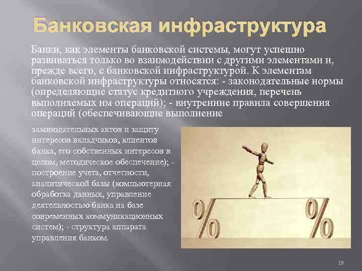Банковская инфраструктура Банки, как элементы банковской системы, могут успешно развиваться только во взаимодействии с