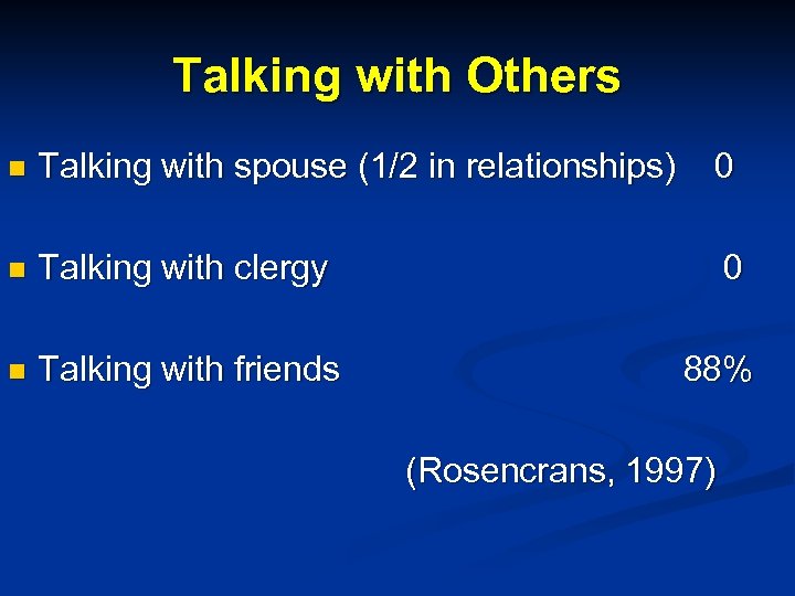 Talking with Others n Talking with spouse (1/2 in relationships) 0 n Talking with