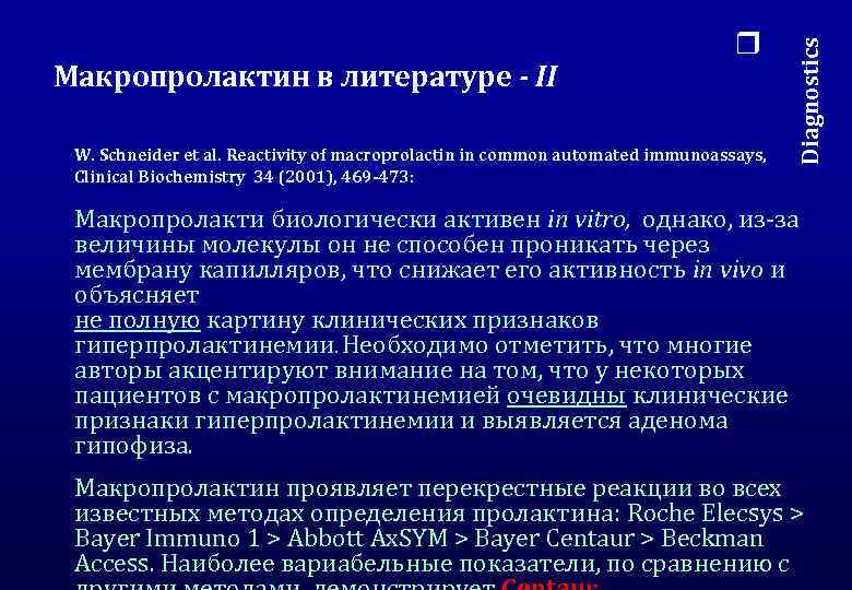 W. Schneider et al. Reactivity of macroprolactin in common automated immunoassays, Clinical Biochemistry 34