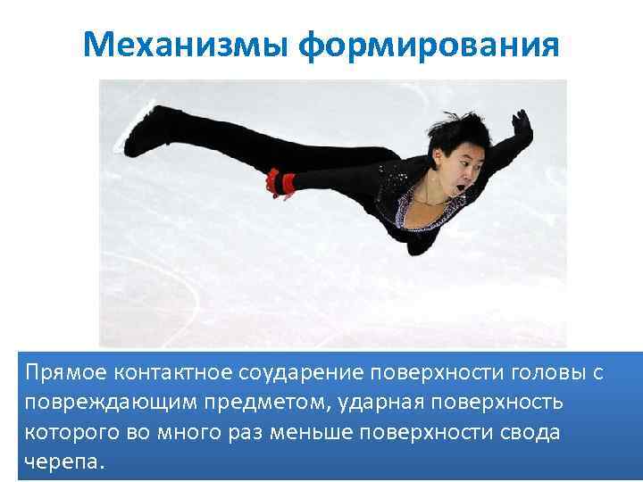 Механизмы формирования Прямое контактное соударение поверхности головы с повреждающим предметом, ударная поверхность которого во