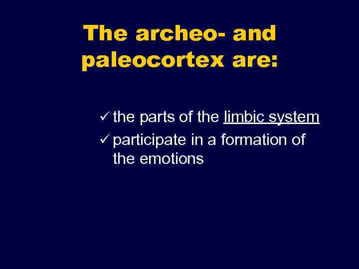 The archeo- and paleocortex are: ü the parts of the limbic system ü participate