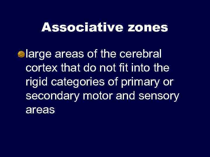 Associative zones large areas of the cerebral cortex that do not fit into the
