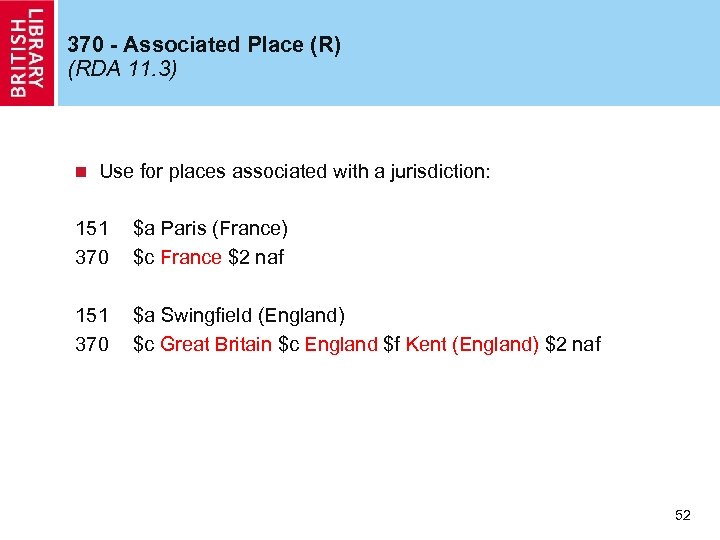 370 - Associated Place (R) (RDA 11. 3) n Use for places associated with