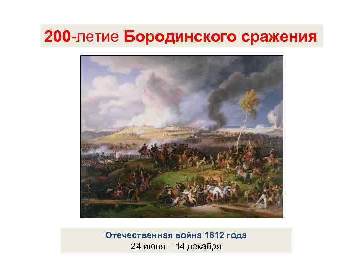 200 -летие Бородинского сражения Отечественная война 1812 года 24 июня – 14 декабря 