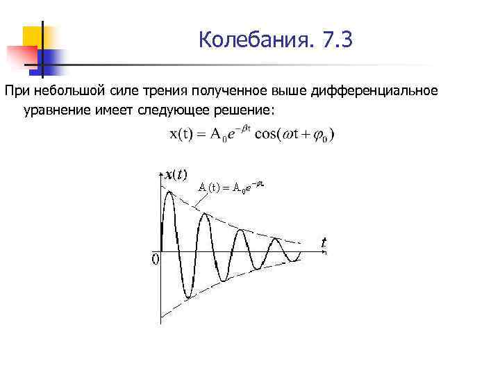 Колебания. 7. 3 При небольшой силе трения полученное выше дифференциальное уравнение имеет следующее решение: