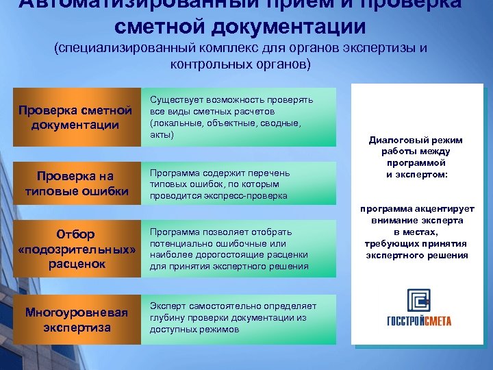 Автоматизированный прием и проверка сметной документации (специализированный комплекс для органов экспертизы и контрольных органов)
