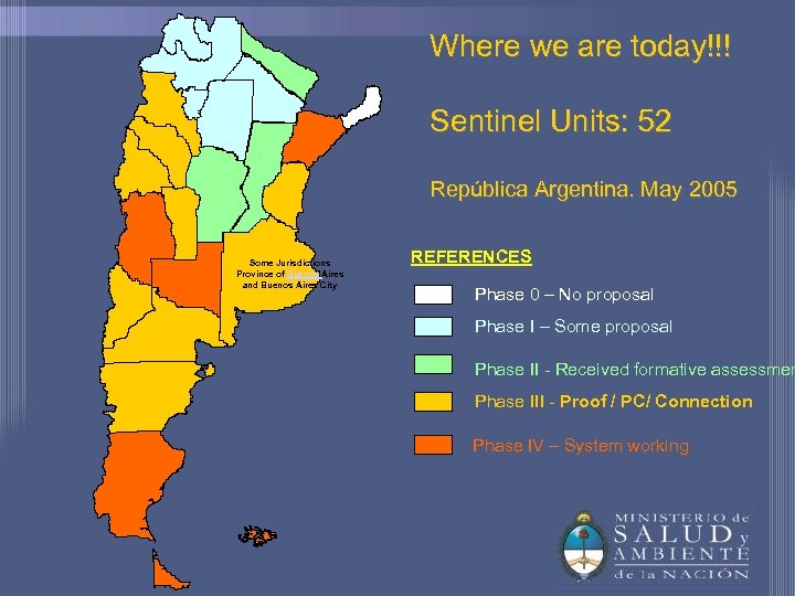 Where we are today!!! Sentinel Units: 52 República Argentina. May 2005 Some Jurisdictions Province