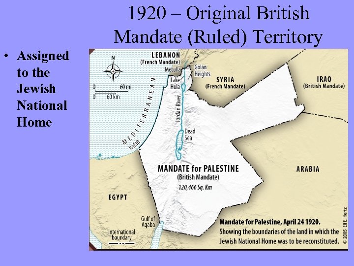 1920 – Original British Mandate (Ruled) Territory • Assigned to the Jewish National Home