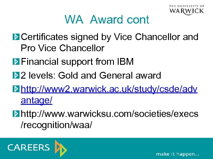 WA Award cont Certificates signed by Vice Chancellor and Pro Vice Chancellor Financial support