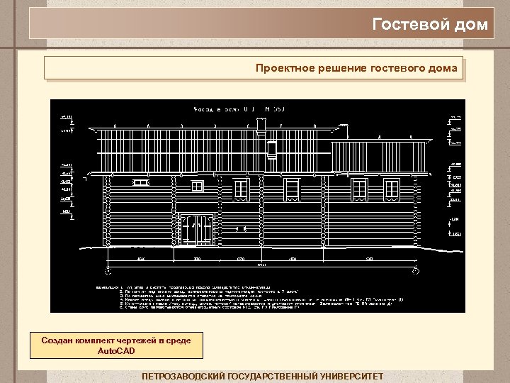 Гостевой дом Проектное решение гостевого дома Создан комплект чертежей в среде Auto. CAD ПЕТРОЗАВОДСКИЙ