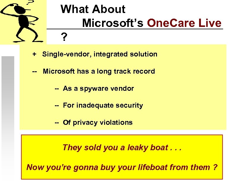 What About Microsoft’s One. Care Live ? + Single-vendor, integrated solution -- Microsoft has