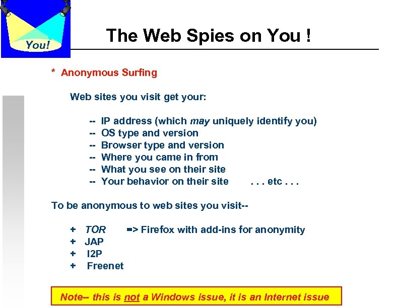 The Web Spies on You ! You! * Anonymous Surfing Web sites you visit